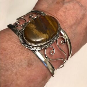 Sunset Jasper Stamped 925 Sterling Silver Cuff Bracelet